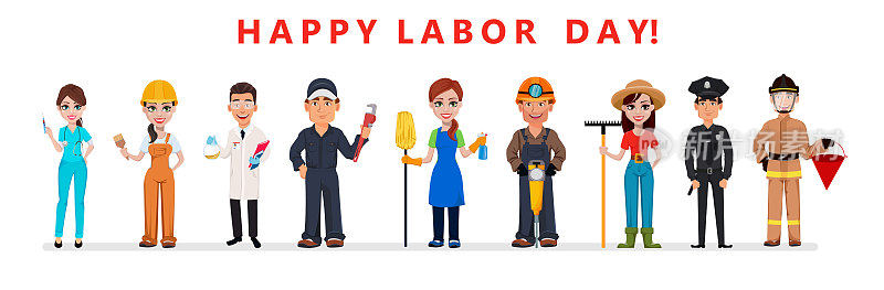 Labor Day poster. People of different occupations